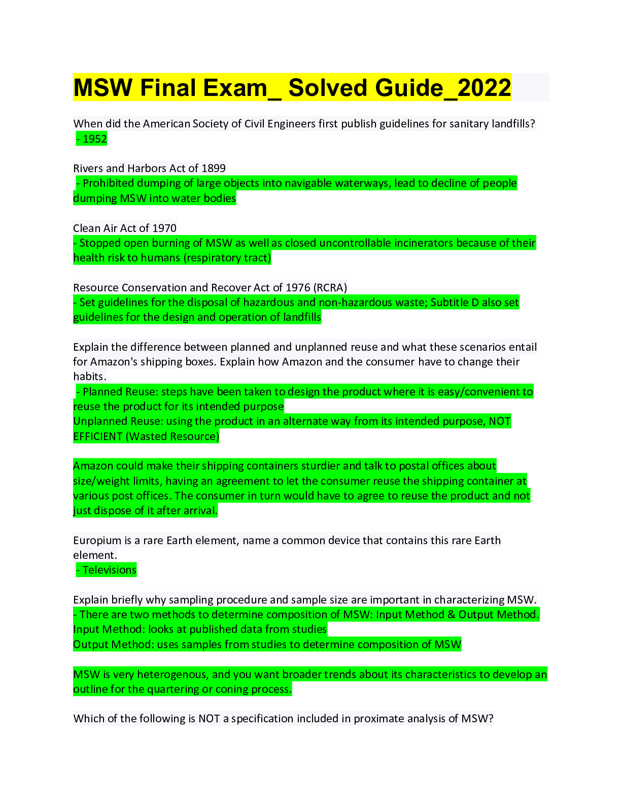 Preview image for MSW Final Exam / Master of Social Work Final test; answered latest 2022, A+ guide.